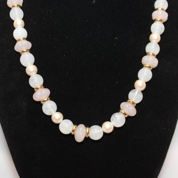Rose and White Quartz Gemstone and Pearl Necklace - Picture 2 of 7